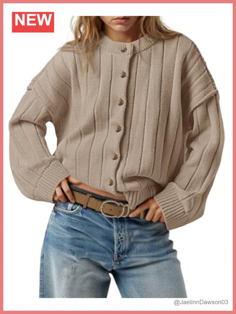 Open Front Cardigan Sweater Button Down Knit Long Sleeve Crewneck